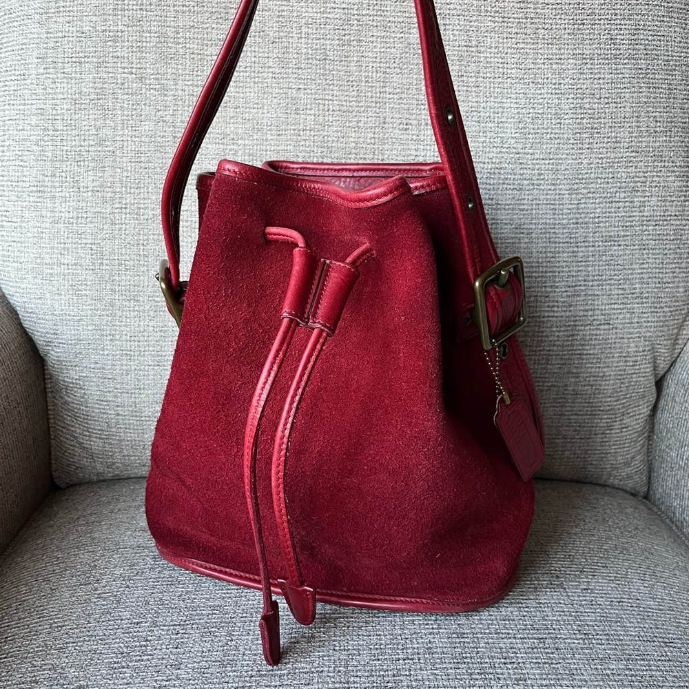 Coach 9012 Berkeley Drawstring Red Ruffout Leather Bucket Bag